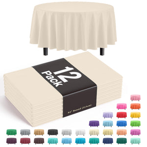 Round Ivory Plastic Table Covers | 12 Pack - 84 in.