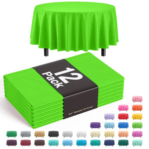 Round Lime Green Plastic Table Covers | 12 Pack - 84 in.
