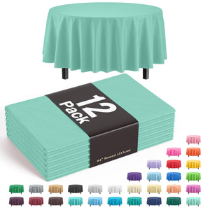 Round Mint Plastic Table Covers | 12 Pack - 84 in.