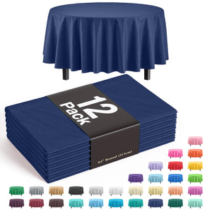 Navy Blue Round Plastic Table Covers | 12 Pack - 84 in.