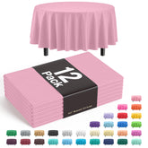 Premium Round Pink Plastic Table Covers | 12 Pack