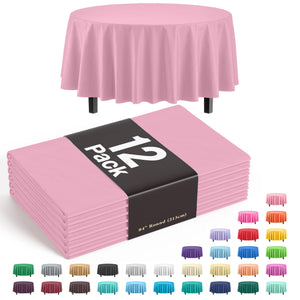 Premium Round Pink Plastic Table Covers | 12 Pack - 84 in.