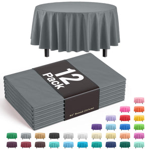 Round Silver Plastic Table Covers | 12 Pack - 84 in.