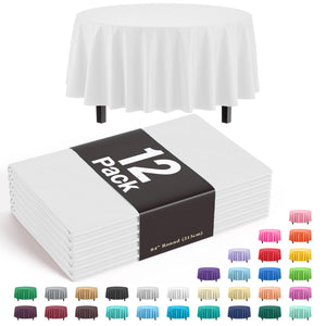 Premium Round White Plastic Table Covers | 12 Pack - 84 in.