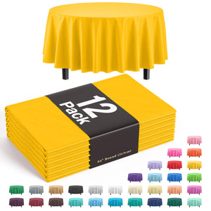 Premium Round Yellow Plastic Table Covers | 12 Pack - 84 in.