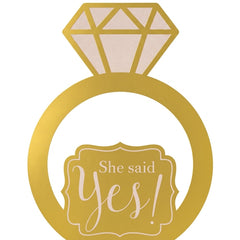 "She Said Yes" Engagement Photo Booth Frame Kit - Gold Ring with Diamond, 22.5-Inch