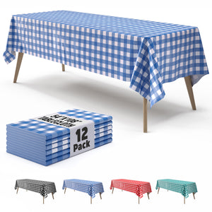 Blue Gingham Plastic Table Covers | 12 Pack | 54 in. x 108 in.