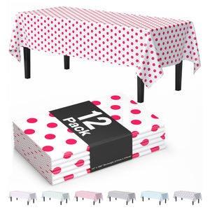 Red Polka Dot Plastic Table Covers | 12 Pack | 54 in. x 108 in.