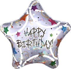 Happy Birthday Stars Holographic Jumbo Foil Balloon - 32"