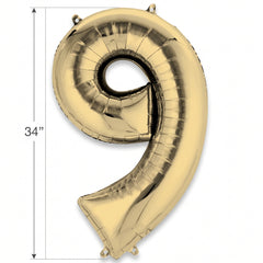 Metallic Gold Number 9 Foil Balloon