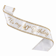 Golden Age 40th Birthday Sash - White and Gold
