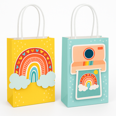 Retro Rainbow Customizable Kraft Gift Bags - 8 Pack