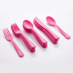 Bright Pink Assorted Plastic Cutlery Set - 7.5 in. - 24 Pack