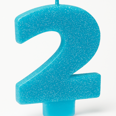 Caribbean Blue Glitter Number 2 Birthday Candle