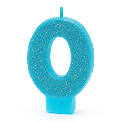 Caribbean Blue Glitter Number "0" Birthday Candle