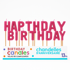 Glitter Pink "Happy Birthday" Candle Picks - 13 Piece Set