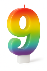 Rainbow Number 9 Birthday Candle - Festive Multi-Colored Design
