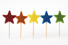 Glitter Rainbow Star Birthday Toothpick Candles, 2.4-Inch, 5-Pack