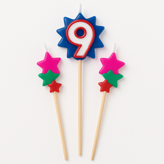 Star-Shaped Number 9 Birthday Toothpick Candle Set
