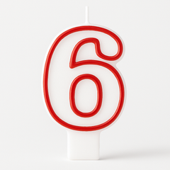 Red & White Number 6 Birthday Candle