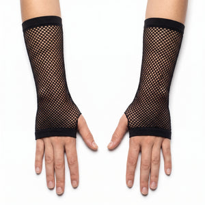 Black Long Fingerless Fishnet Gloves - 80s Punk Costume Accessory