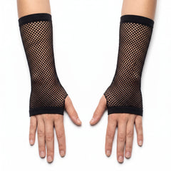 Black Long Fingerless Fishnet Gloves - 80s Punk Costume Accessory