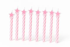 Bright Pink Star Spiral Birthday Candles - 8 Pack