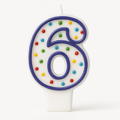 Colorful Polka Dot Number 6 Birthday Candle