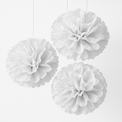 White Fluffy Tissue Pom Pom Decorations, 16-Inch, 3-Pack
