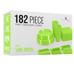 182 Pcs Lime Green Plastic Dinnerware Set | Setting for 26