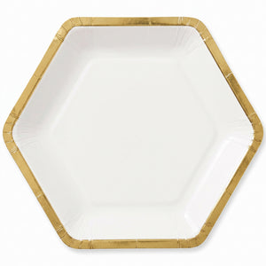White Hexagon Metallic 7" Plate