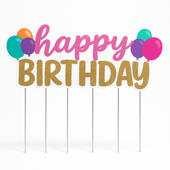 Glittery "Happy Birthday" Yard Sign with Balloon Accents