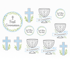 Sacraments Blue Communion Cutout Decorations, 12-Pack