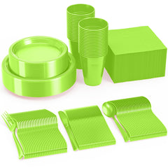 182 Pcs Lime Green Plastic Dinnerware Set | Setting for 26