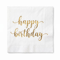 Golden Age "Happy Birthday" Gold Foil Beverage Napkins, 16-Pack - 5 In. X 5 In.