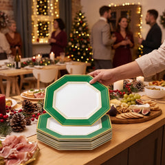 Festive Green Premium 10" Octagonal Paper Plates