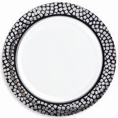 Premium Silver Mosaic Dessert Plates - 7.5" Reusable Plastic, 20-Pack
