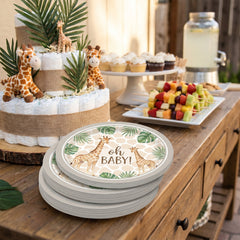 Soft Jungle 7" Round Paper Plates for Baby Shower