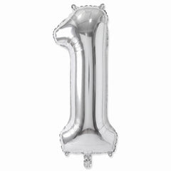 Silver Foil Number 1 Balloon - Air Filled