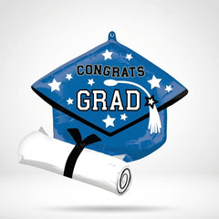 Blue Graduation Cap Super Shape Foil Balloon