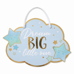 "Dream Big Little One" Hanging Sign Decoration for Baby Boy Showers