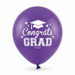 "Congrats Grad" Purple Latex Balloons, 12-Inch, 15-Pack
