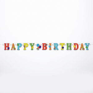Colorful Happy Birthday Banner with Polka Dots and Party Horns