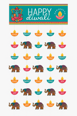 "Happy Diwali" Doorway Curtain with Ganesh & Elephant Motifs, 77-inch