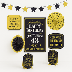 "Better with Age" Customizable Birthday Room Decor Kit - Gold & Black