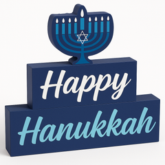 Festive Happy Hanukkah Menorah MDF Standing Sign