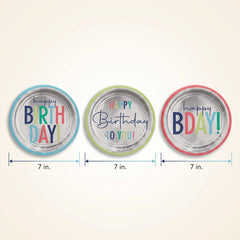 Vibrant 7" Happy Birthday Round Plates - Assorted Designs