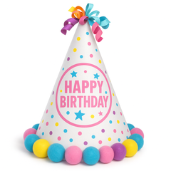 Pastel Birthday Pom Pom Cone Party Hat