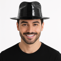 Black Shiny Fedora Hat - Stylish Costume Accessory