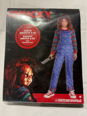 Child's Play Chucky Halloween Costume for Kids - Blue Overalls and Striped Shirt - Child M (8-10)